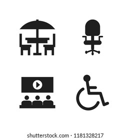 chair icon. 4 chair vector icons set. desk chair, terrace and wheelchair icons for web and design about chair theme