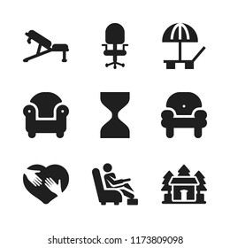 chair icon. 9 chair vector icons set. desk chair, shaking hands inside a heart and relax icons for web and design about chair theme