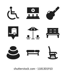 chair icon. 9 chair vector icons set. disabled sign, caravan location and relaxation icons for web and design about chair theme