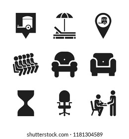 chair icon. 9 chair vector icons set. wait, caravan location and classroom icons for web and design about chair theme