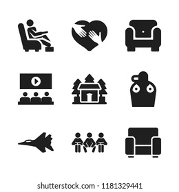chair icon. 9 chair vector icons set. relax, cottage and waiting icons for web and design about chair theme