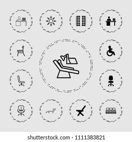 Chair icon. collection of 13 chair filled and outline icons such as disabled, plane seats, man working at the table. editable chair icons for web and mobile.