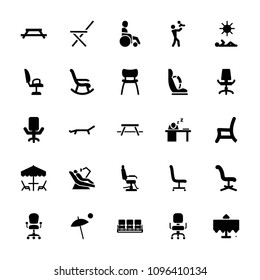 Chair icon. collection of 25 chair filled icons such as restaurant table, table, father with baby, sunbed, umbrella. editable chair icons for web and mobile.