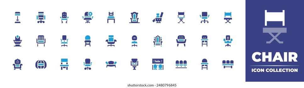 Chair icon collection. Duotone color. Vector illustration. Containing couch, chair, officechair, deskchair, stool, throne, novacancy, beanbag.