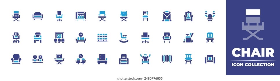Chair icon collection. Duotone color. Vector illustration. Containing armchair, officechair, directorchair, chair, sofa, seats, waitingroom, bench, seating.