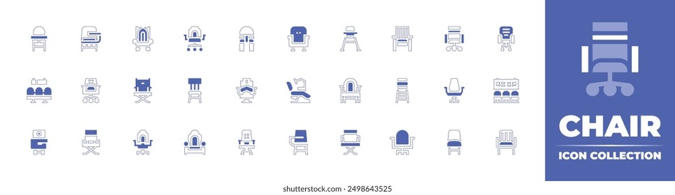 Chair icon collection. Duotone style line stroke and bold. Vector illustration. Containing chair, officechair, babychair, deskchair, directorchair, waitingroom, throne.