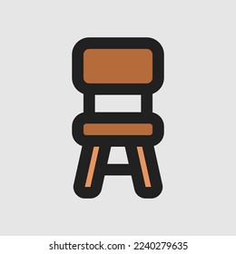 Chair icon in filled line style about furniture, use for website mobile app presentation