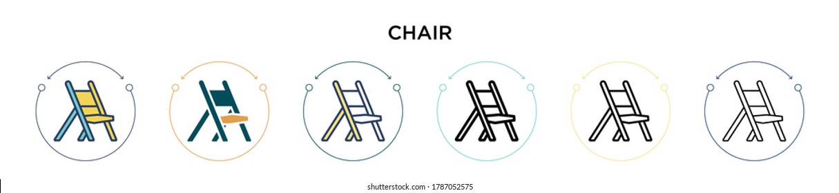 Chair icon in filled, thin line, outline and stroke style. Vector illustration of two colored and black chair vector icons designs can be used for mobile, ui, web