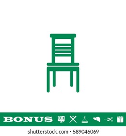 Chair icon flat. Green pictogram on white background. Vector illustration symbol and bonus button