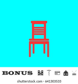 Chair icon flat. Red pictogram on blue background. Vector illustration symbol and bonus buttons Music center, corkscrew, credit card, house, drum