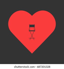 Chair icon flat. Simple pictogram on heart background. Vector illustration symbol