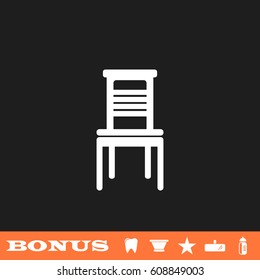 Chair icon flat. White pictogram on black background. Vector illustration symbol and bonus button tooth, vase, star, mirror, bottle