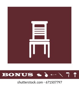 Chair icon flat. White pictogram on brown background. Vector illustration symbol and bonus icons