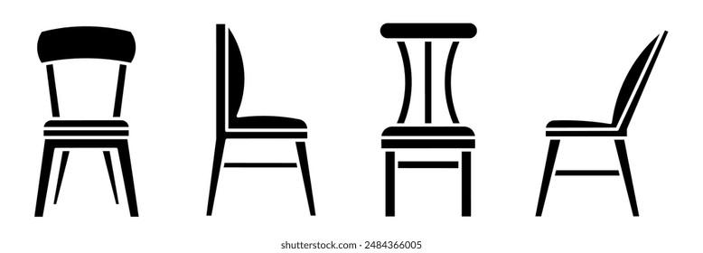 Chair icon illustration. Black and white chair icon set. Stock vector collection.