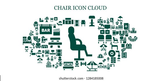  chair icon set. 93 filled chair icons. Simple modern icons about  - Salon chair, Film, Table, Sofa, Stool, Bars, Sunbed, Office chair, Double bed, Disability, Nightstand