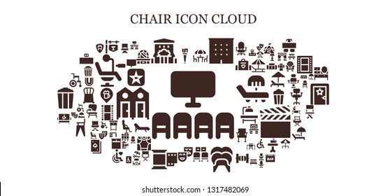 chair icon set. 93 filled chair icons.  Simple modern icons about  - Cinema, Wooden leg, Bar, Chairs, Office, Waiting room, Dental, Theatre, Film, Disabled, Wheelchair, Director