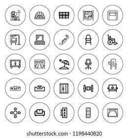 Chair icon set. collection of 25 outline chair icons with armchair, baby chair, bar, bars, cabinet, closet, coffee table, couch, dental drill, disabled icons. editable icons.