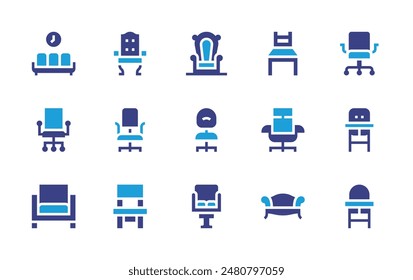 Chair icon set. Duotone color. Vector illustration. Containing waitingroom, couch, armchair, deskchair, officechair, babychair, chair, throne.