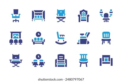 Chair icon set. Duotone color. Vector illustration. Containing rockingchair, massage, recliner, armchair, chair, directorchair, waitingroom.