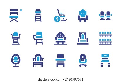 Chair icon set. Duotone color. Vector illustration. Containing queen, retirement, babychair, officechair, deskchair, chair, lifeguardchair, judgechair, throne.