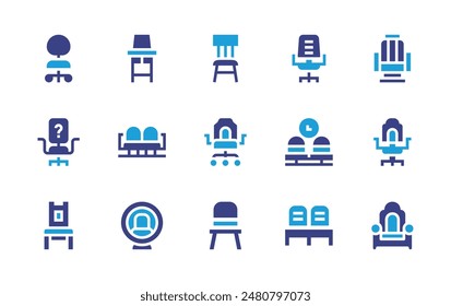 Chair icon set. Duotone color. Vector illustration. Containing officechair, waitingroom, feedingchair, deskchair, chair, ballchair, vacant, seats.