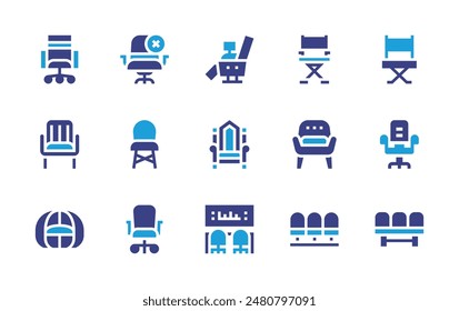 Chair icon set. Duotone color. Vector illustration. Containing chair, directorchair, deskchair, electricchair, throne, analysis, novacancy, seat, beanbag, armchair.