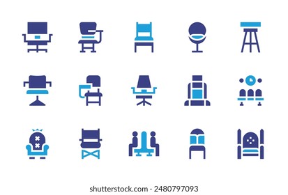 Chair icon set. Duotone color. Vector illustration. Containing chair, deskchair, salonchair, carseat, stool, lounge, throne.