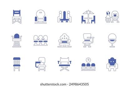 Chair icon set. Duotone style line stroke and bold. Vector illustration. Containing chair, queen, table, directorschair, deskchair, lifeguardchair, director, seat, seats, waitingroom.