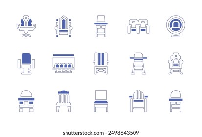 Chair icon set. Duotone style line stroke and bold. Vector illustration. Containing chair, babychair, feedingchair, hairdresserchair, gamingchair, beachchair, throne, bench.