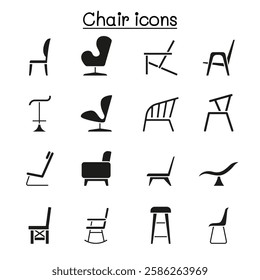 Chair icon set in glyph style