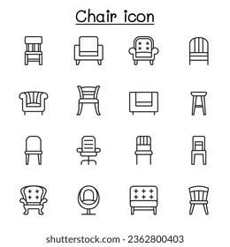 Chair icon set line style,Editable stroke