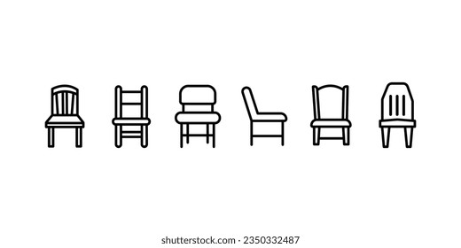 Chair icon set in side view thin line style