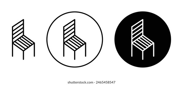 Chair icon set. simple retro school chair vector symbol. wood sitting chair sign in black filled and outlined style.