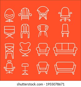 conjunto de iconos de la silla en el estilo de línea delgada colección vectorial de símbolos de estilo de línea