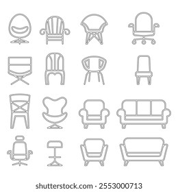 Chair icon set in thin line style