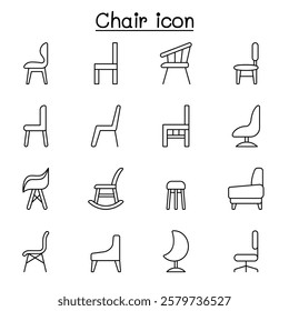 Chair icon set in thin line style