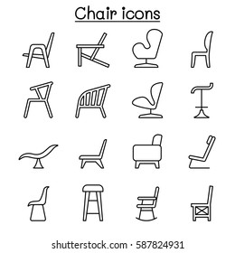 Chair icon set in thin line style