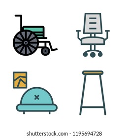 chair icon set. vector set about desk chair, livingroom, bar stool and wheelchair icons set.