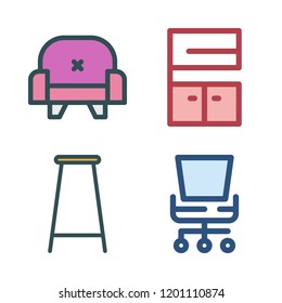 chair icon set. vector set about bar stool, armchair, office chair and furniture icons set.