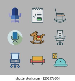 chair icon set. vector set about livingroom, sofa, office chair and desk chair icons set.