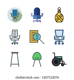 chair icon set. vector set about modern chair, canteen, wheelchair and desk chair icons set.