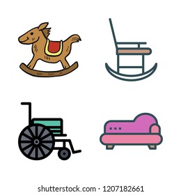 chair icon set. vector set about rocking chair, wheelchair, rocking horse and sofa icons set.