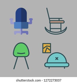chair icon set. vector set about office chair, modern chair, rocking chair and livingroom icons set.