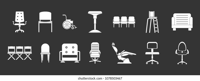 Chair icon set vector white isolated on grey background 
