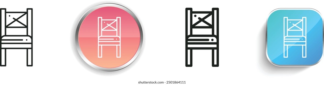 icono de silla. Diseño de estilo lineal delgado, regular y de Botón aislado sobre fondo blanco