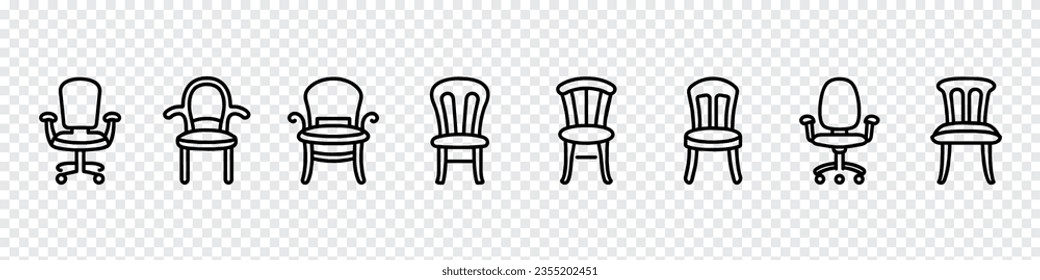 Chair icon vector, armchair vector icon in trendy flat design, Office chair line icons, outline vector sign, Office Chair Icon, Chair icon set in front view
