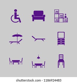 chair icon. chair vector icons set chair, bookcase flower pot, dining room and armchair