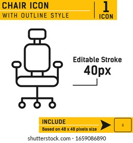 Chair icon vector illustration logo template isolated on white background. Vector icon with outline style for web design, ui, ux and mobile apps and more. Editable size and stoke. EPS file