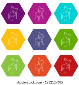 Chair icons 9 set coloful isolated on white for web