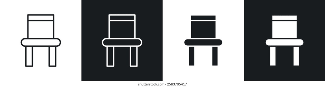Chair icons collection in black and white filled and line versions